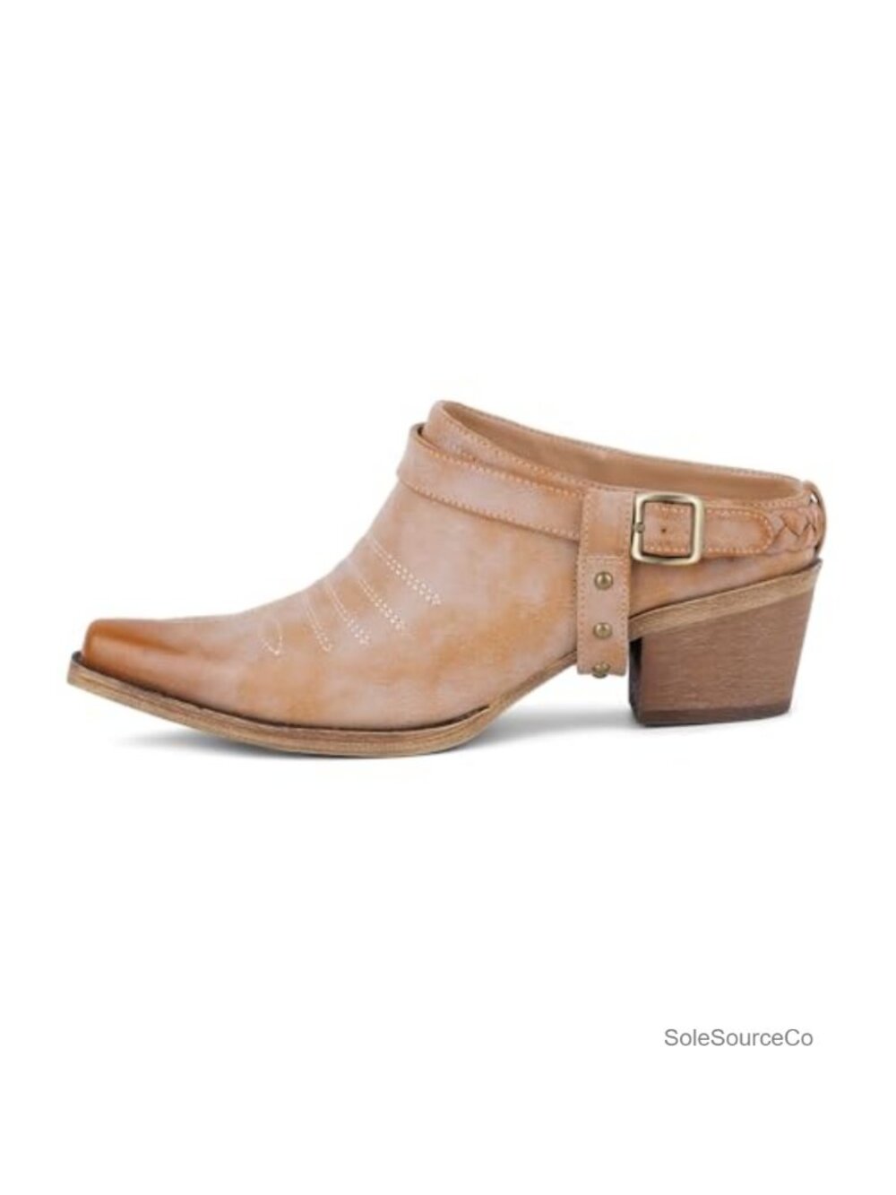 Women's Western Mule Shoes Snip Toe Slip-On Clogs Block Heel Distressed Faux
